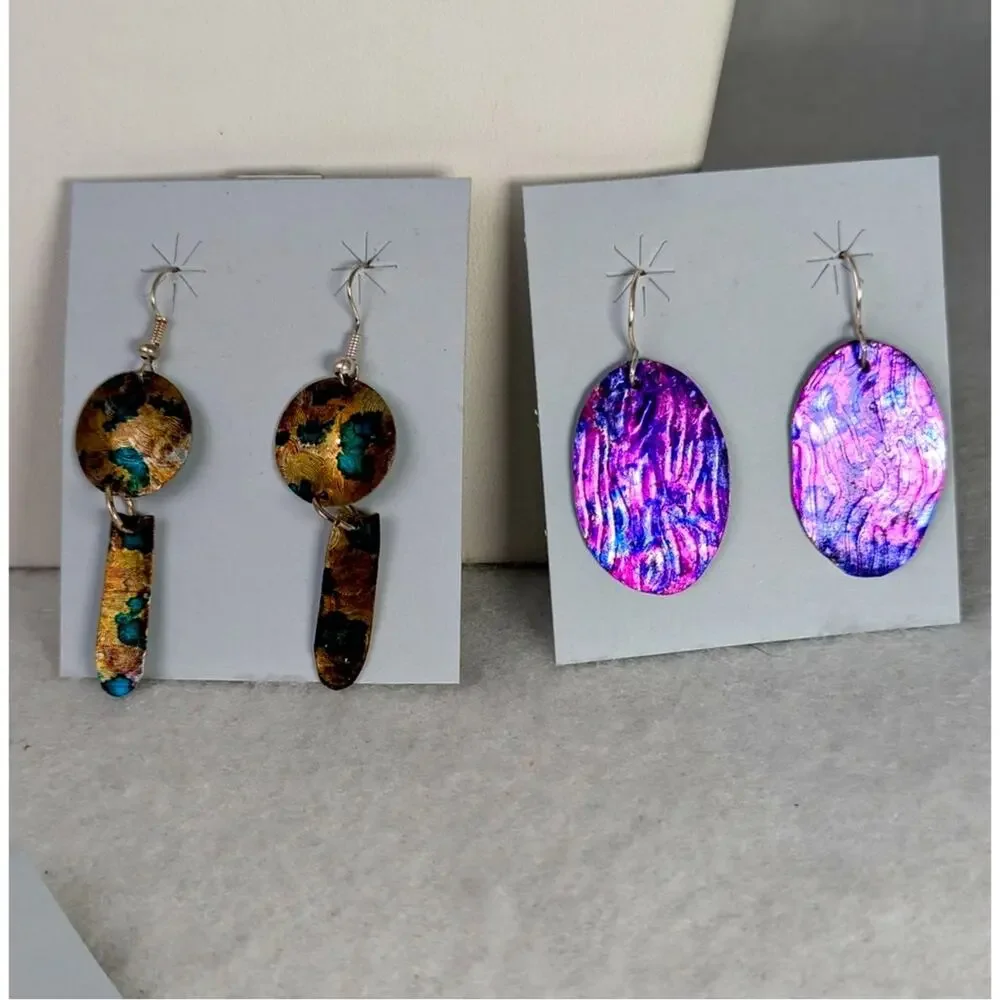6 prs earrings Magic metals painted aluminum lightweight dangle french wires NWT